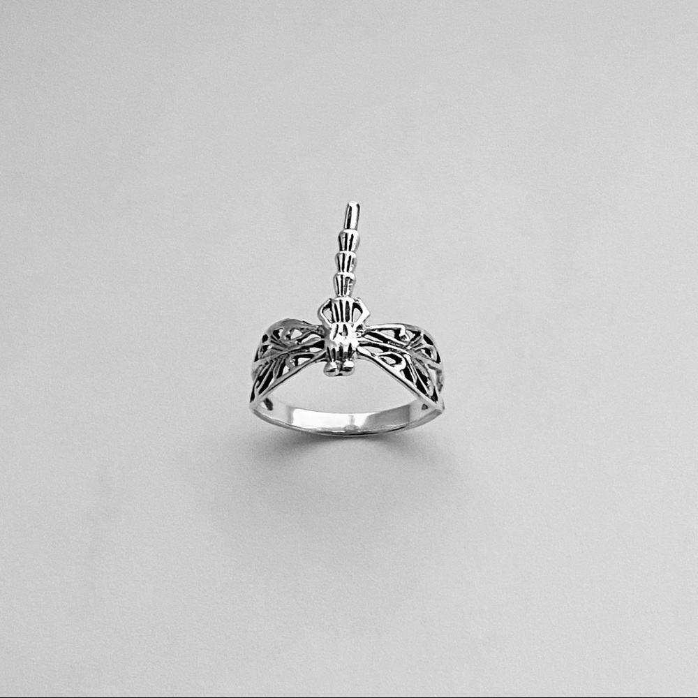 Sterling Silver Thin Dragonfly Ring, Boho Ring - image 2